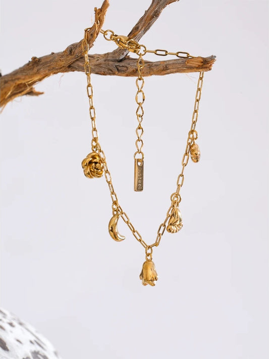 Flower moon star charms chain drop bracelet - product image