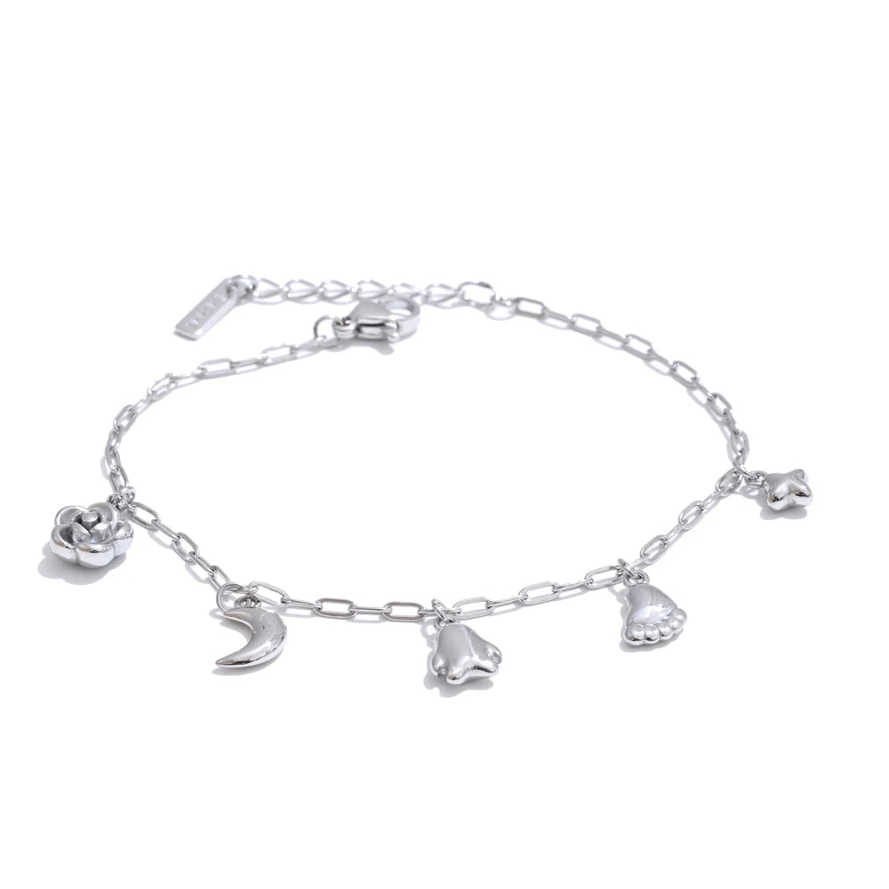 Flower moon star charms chain drop bracelet - product image