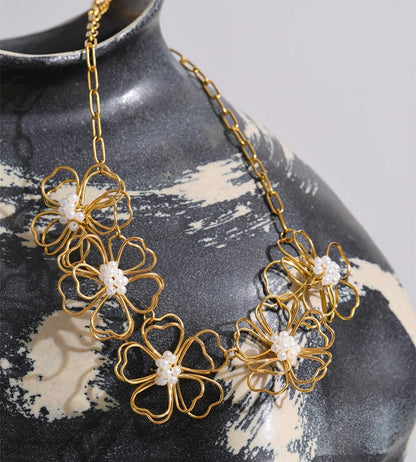 Flower necklace earrings ring jewelry set - product image