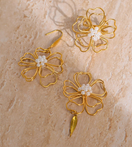 Flower necklace earrings ring jewelry set - product image