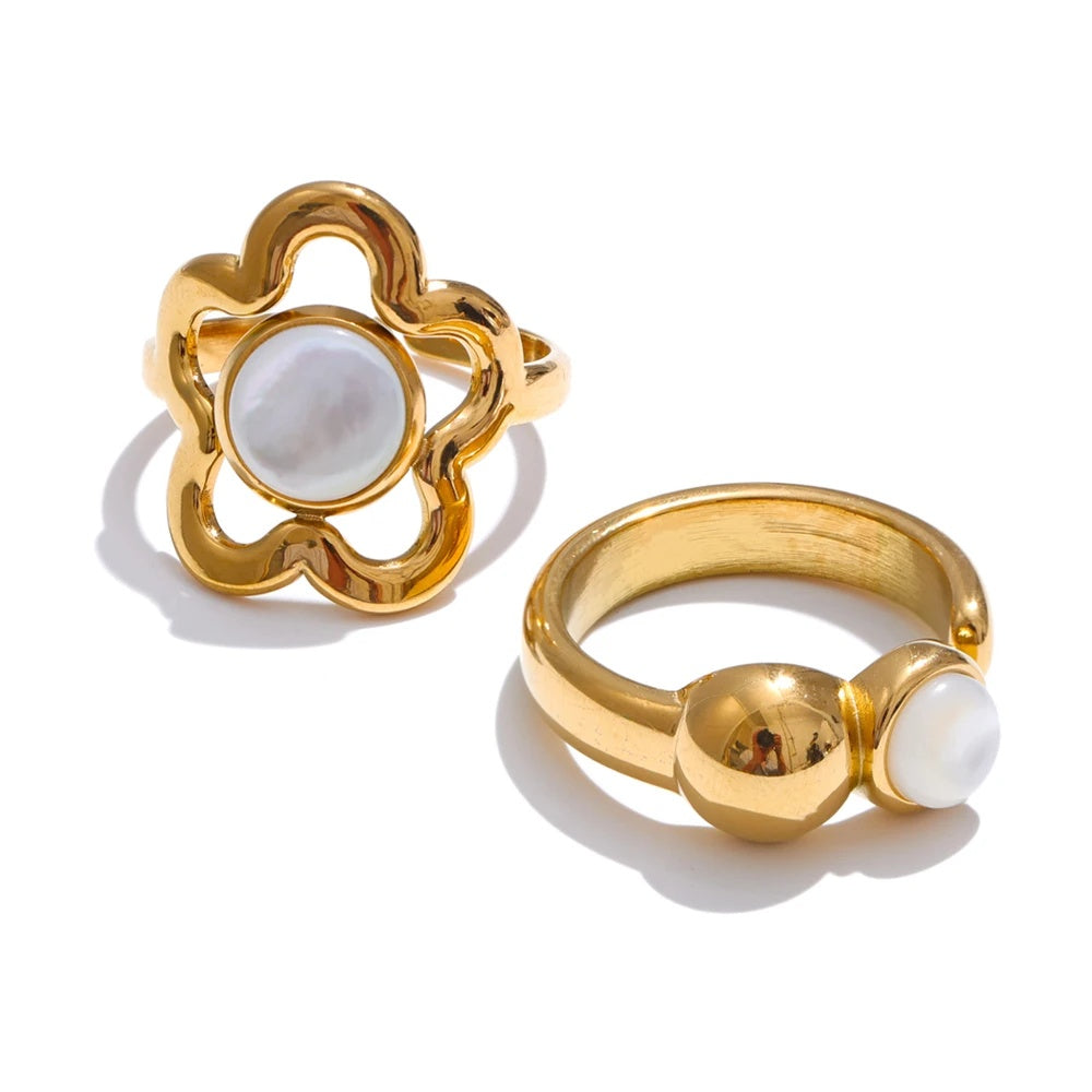 Flower shell adjustable open ring - product image
