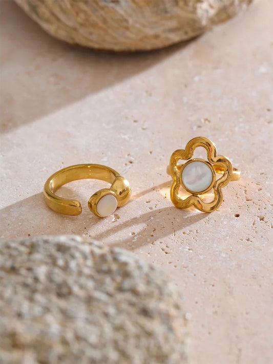 Flower shell adjustable open ring - product image