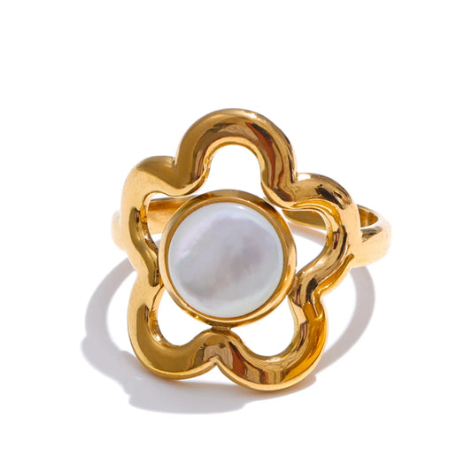 Flower shell adjustable open ring - product image