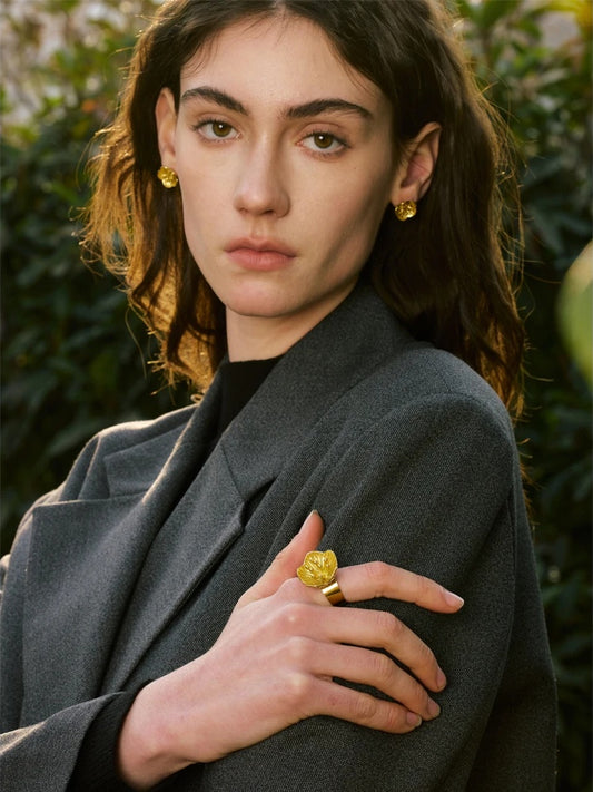 Flower stamen stud earrings and ring set - product image