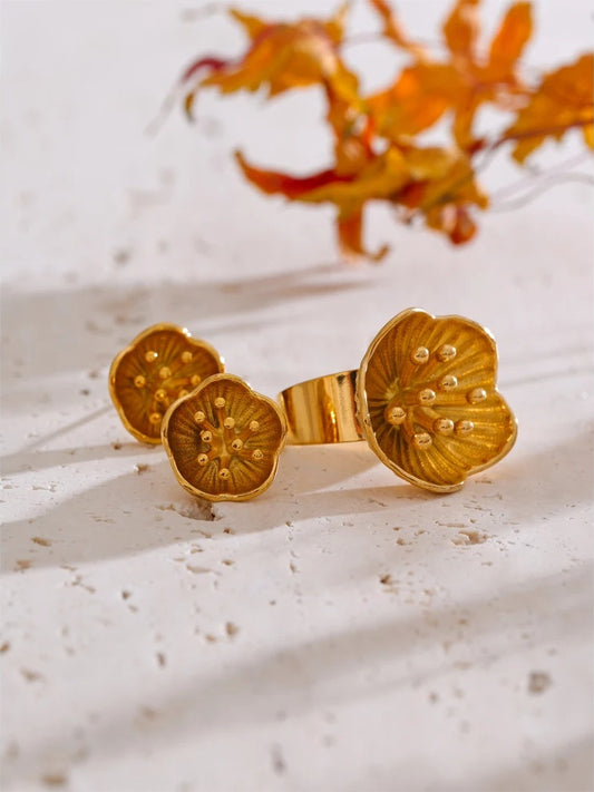 Flower stamen stud earrings and ring set - product image