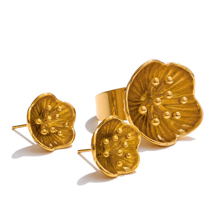 Flower stamen stud earrings and ring set - product image