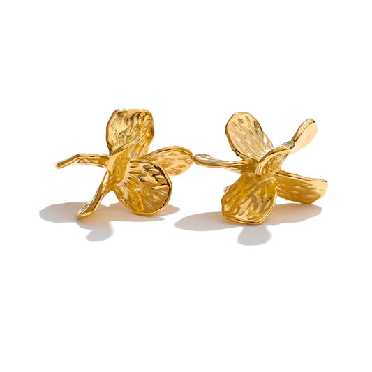 Flower stud stainless steel gold silver earrings - product image