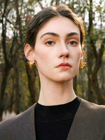 Flower stud stainless steel gold silver earrings - product image