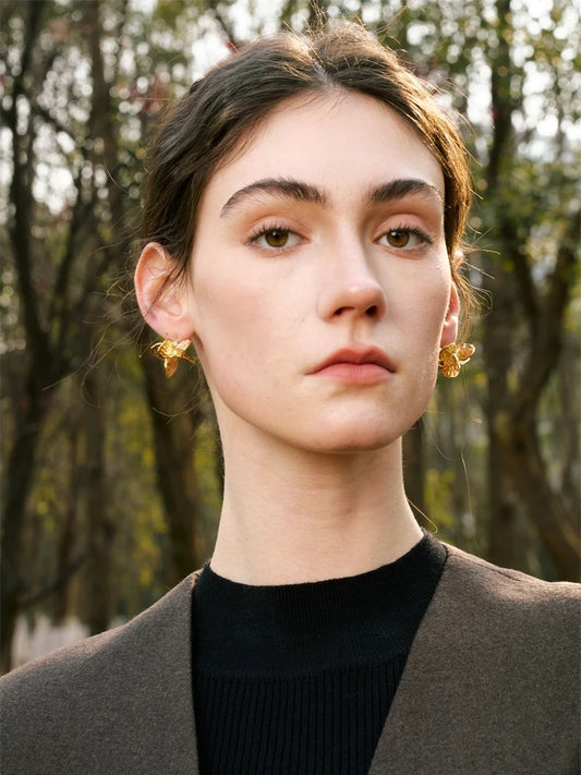 Flower stud stainless steel gold silver earrings - product image