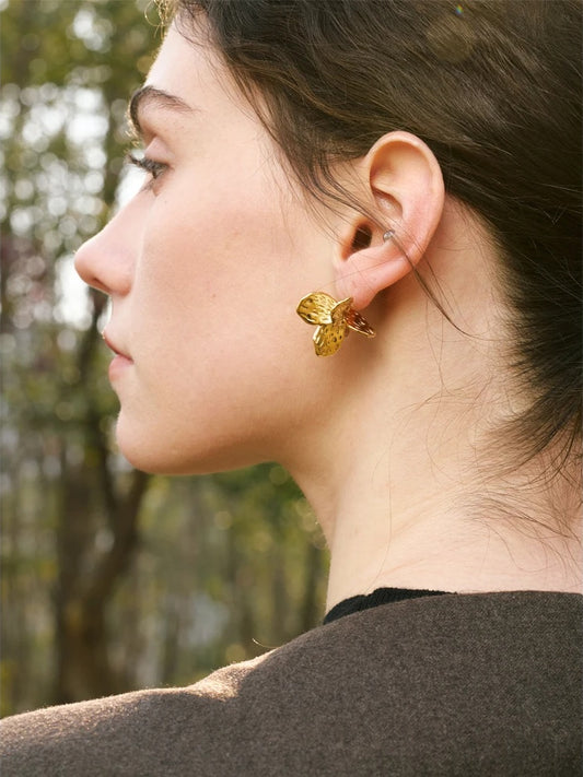 Flower stud stainless steel gold silver earrings - product image