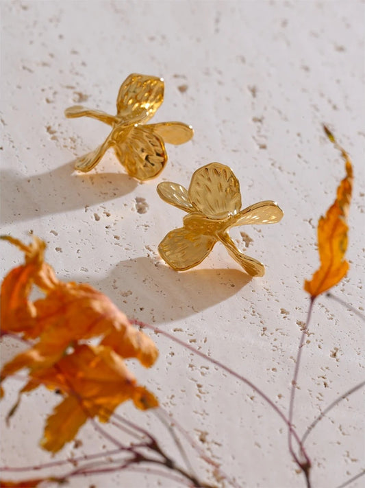 Flower stud stainless steel gold silver earrings - product image