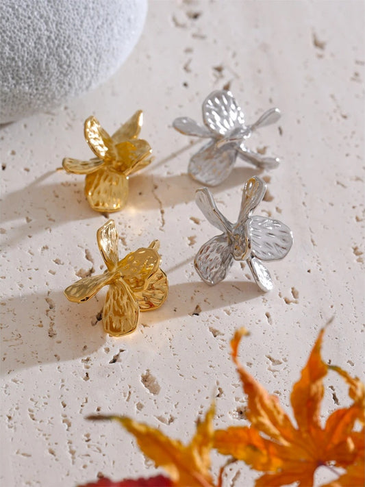 Flower stud stainless steel gold silver earrings - product image