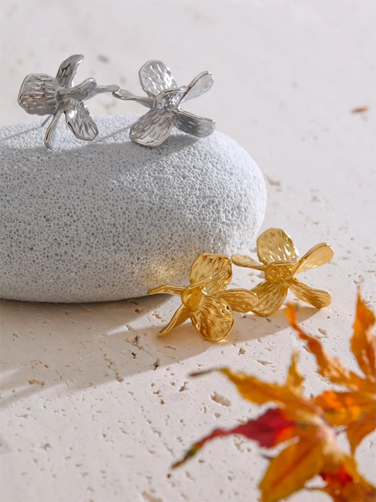 Flower stud stainless steel gold silver earrings - product image