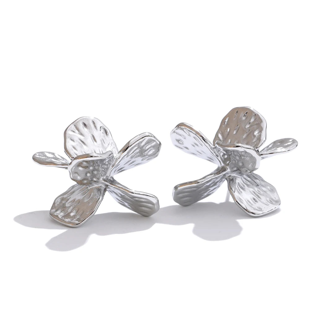 Flower stud stainless steel gold silver earrings - product image