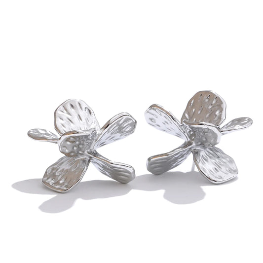 Flower stud stainless steel gold silver earrings - product image