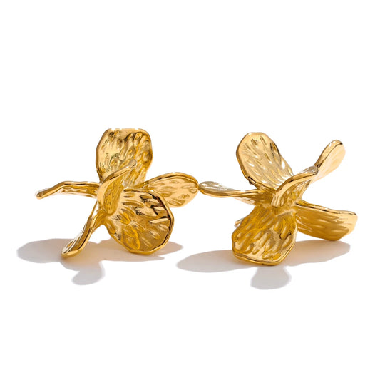 Flower stud stainless steel gold silver earrings - product image