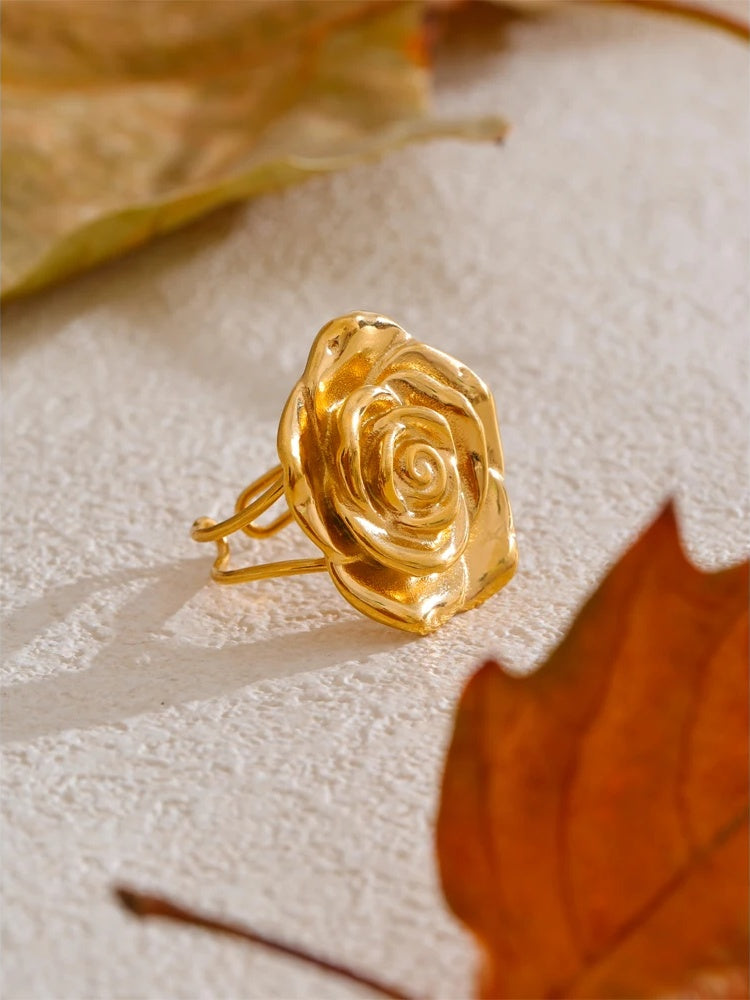 Flower texture open adjustable metal charm ring - product image