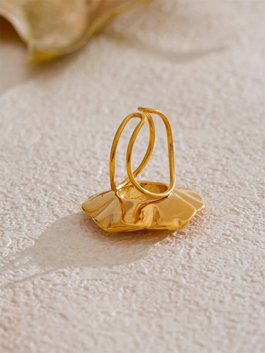 Flower texture open adjustable metal charm ring - product image