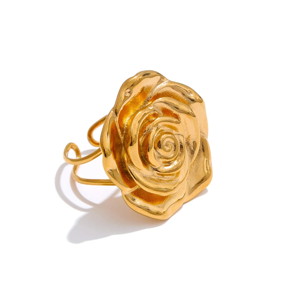 Flower texture open adjustable metal charm ring - product image