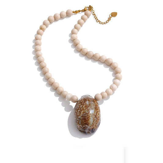 Fossil beads conch pendant necklace - product image