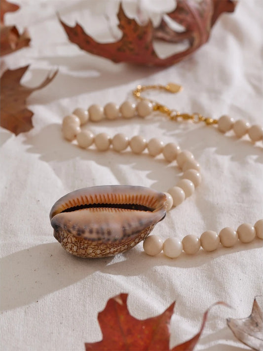 Fossil beads conch pendant necklace - product image
