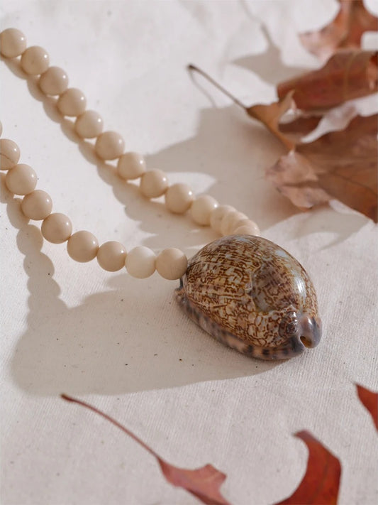 Fossil beads conch pendant necklace - product image