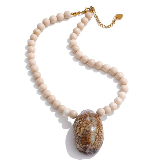 Fossil beads conch pendant necklace - product image