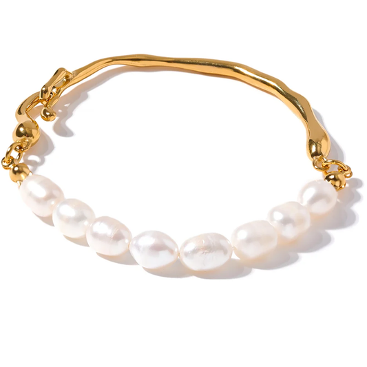 Freshwater oval pearl modern bangle bracelet - product image