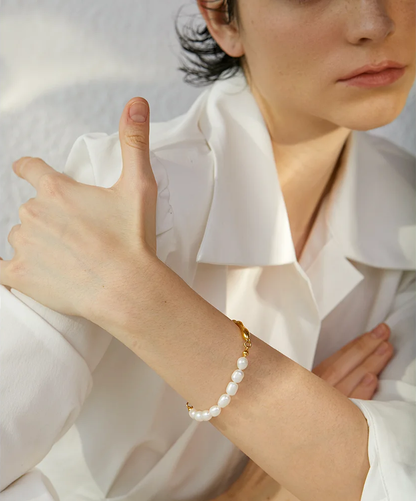Freshwater oval pearl modern bangle bracelet - product image