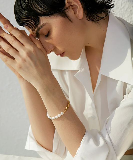Freshwater oval pearl modern bangle bracelet - product image