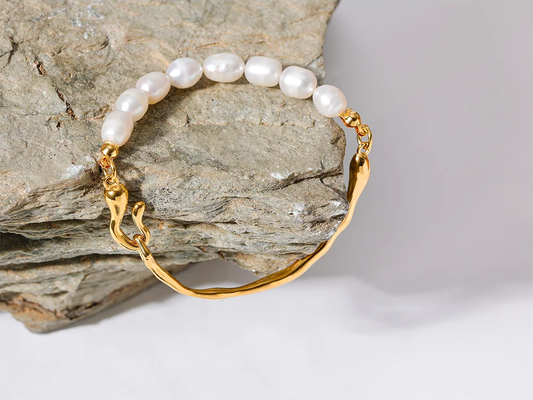 Freshwater oval pearl modern bangle bracelet - product image