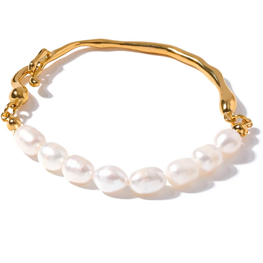 Freshwater oval pearl modern bangle bracelet - product image