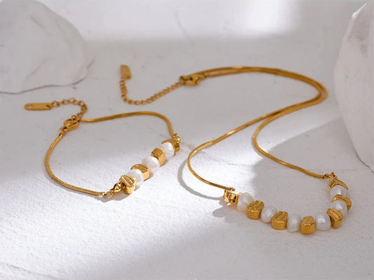 Freshwater pearl beads chain necklace bracelet set - product image