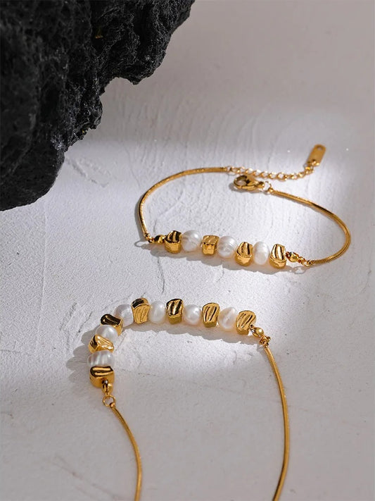 Freshwater pearl beads chain necklace bracelet set - product image