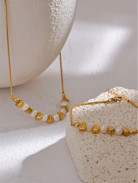 Freshwater pearl beads chain necklace bracelet set - product image