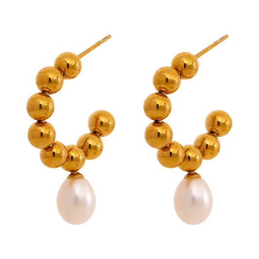 Freshwater pearl beads hoop earrings women - product image