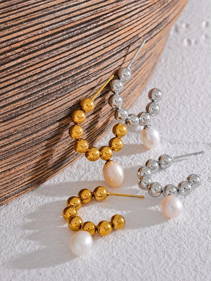 Freshwater pearl beads hoop earrings women - product image