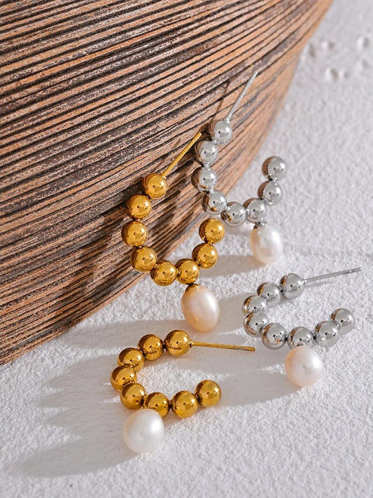 Freshwater pearl beads hoop earrings women - product image