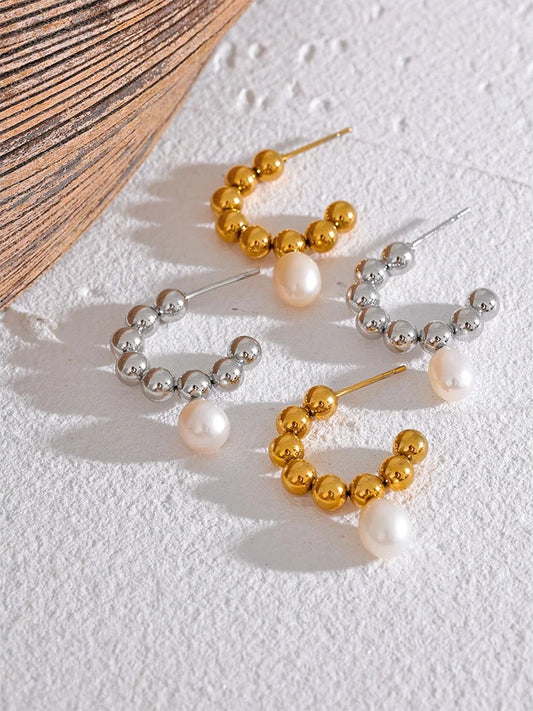 Freshwater pearl beads hoop earrings women - product image