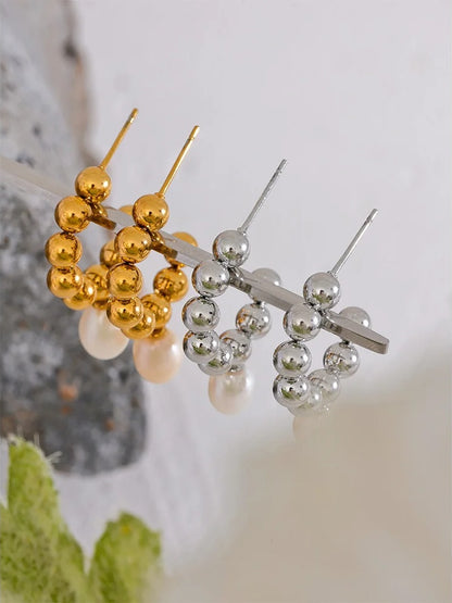 Freshwater pearl beads hoop earrings women - product image
