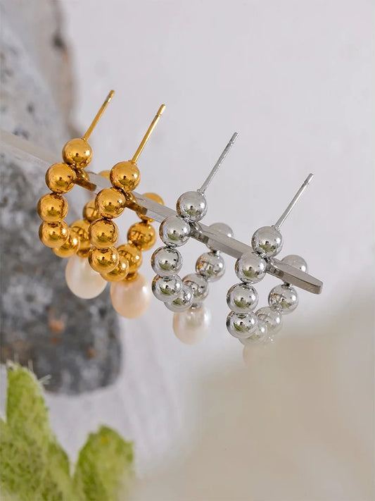 Freshwater pearl beads hoop earrings women - product image