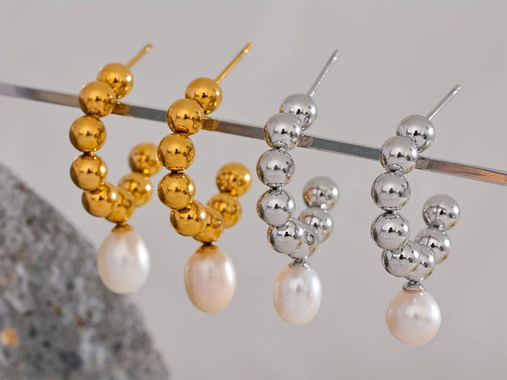 Freshwater pearl beads hoop earrings women - product image