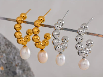 Freshwater pearl beads hoop earrings women - product image