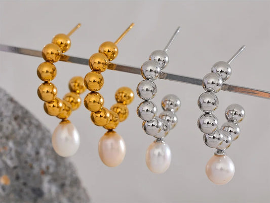 Freshwater pearl beads hoop earrings women - product image