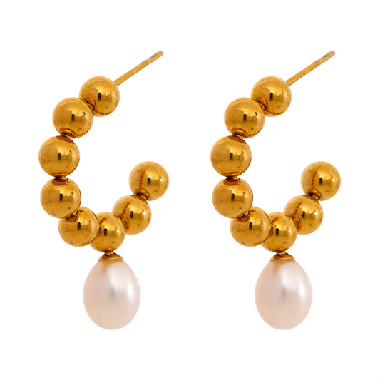 Freshwater pearl beads hoop earrings women - product image