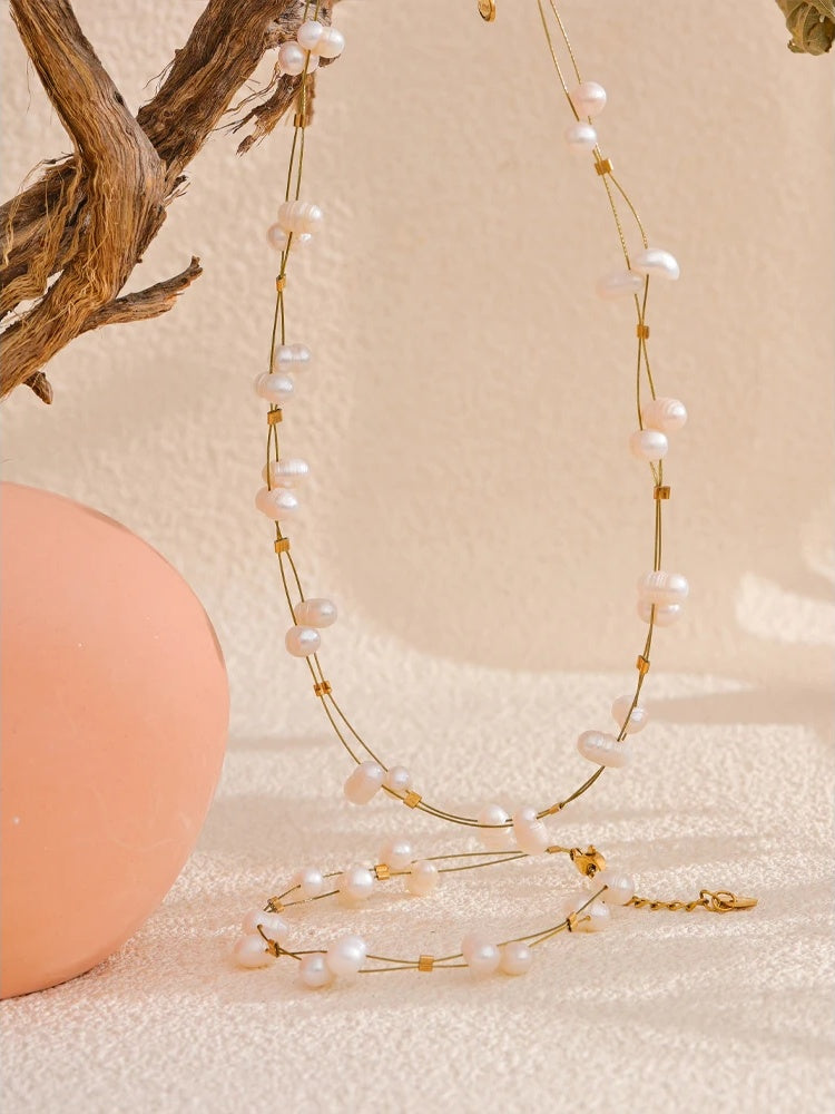 Freshwater pearl chain necklace bracelet set - product image