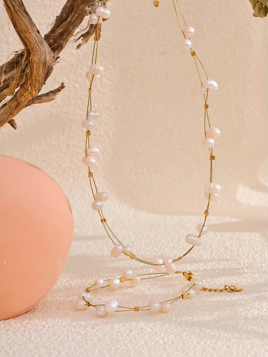 Freshwater pearl chain necklace bracelet set - product image
