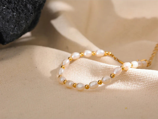 Freshwater pearl charm modern bangle bracelet - product image