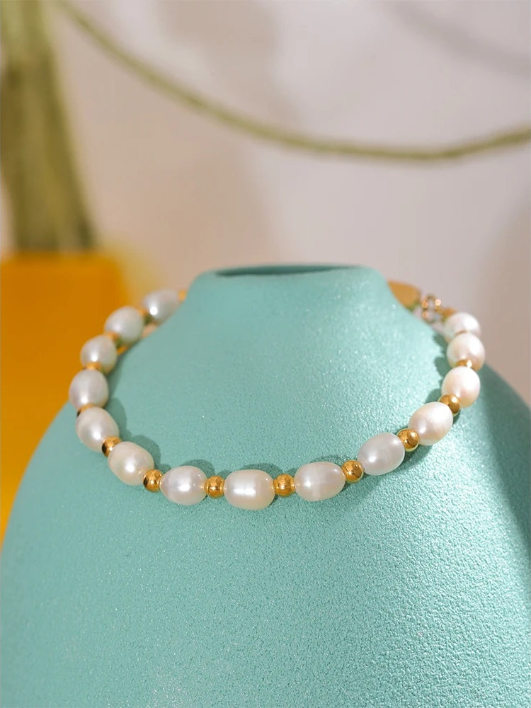 Freshwater pearl charm modern bangle bracelet - product image