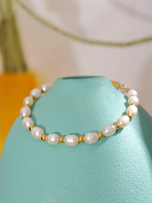 Freshwater pearl charm modern bangle bracelet - product image